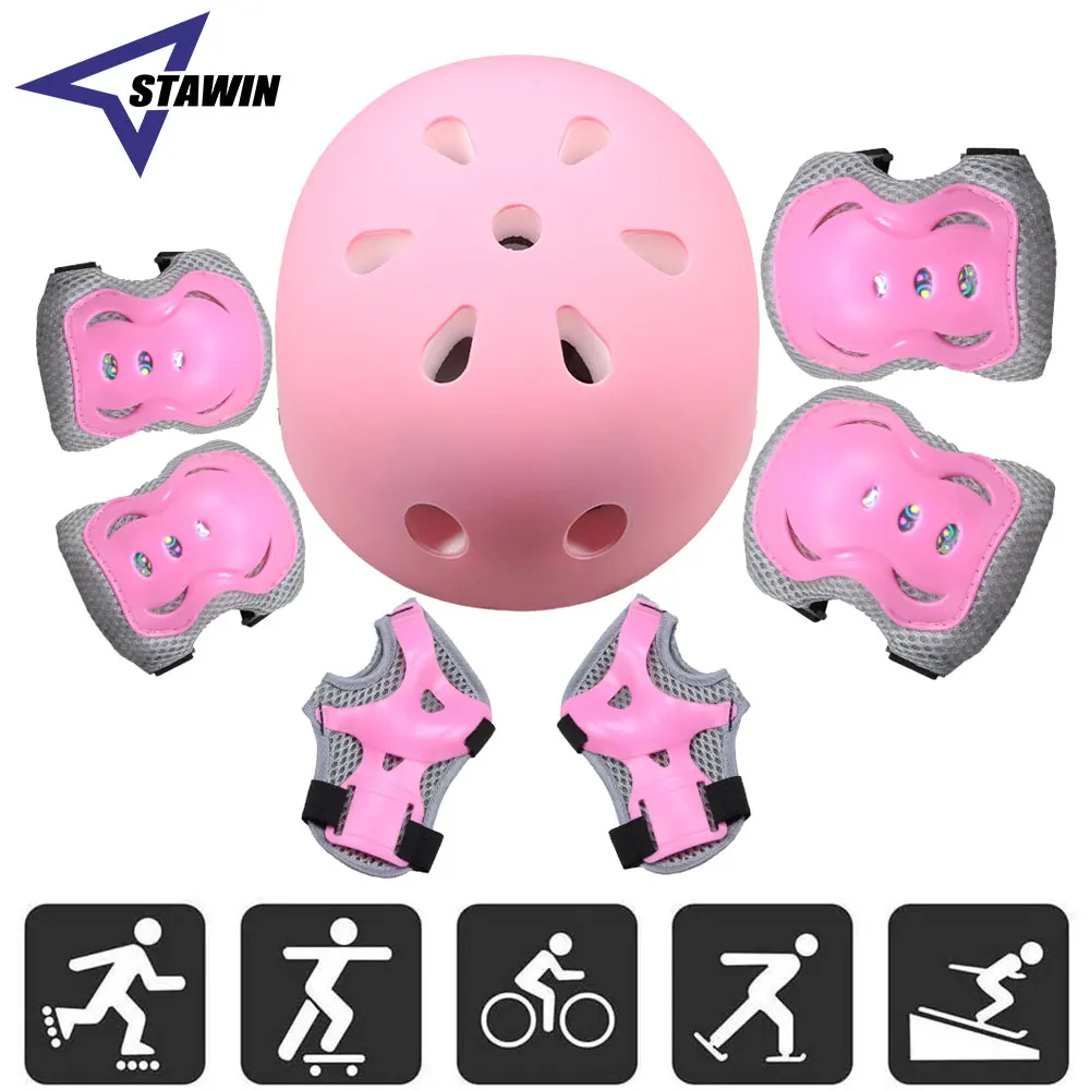 Cycling Gear Kids - 7 stks/set kinderfietshelm skateboard kniebeschermers, meisjes